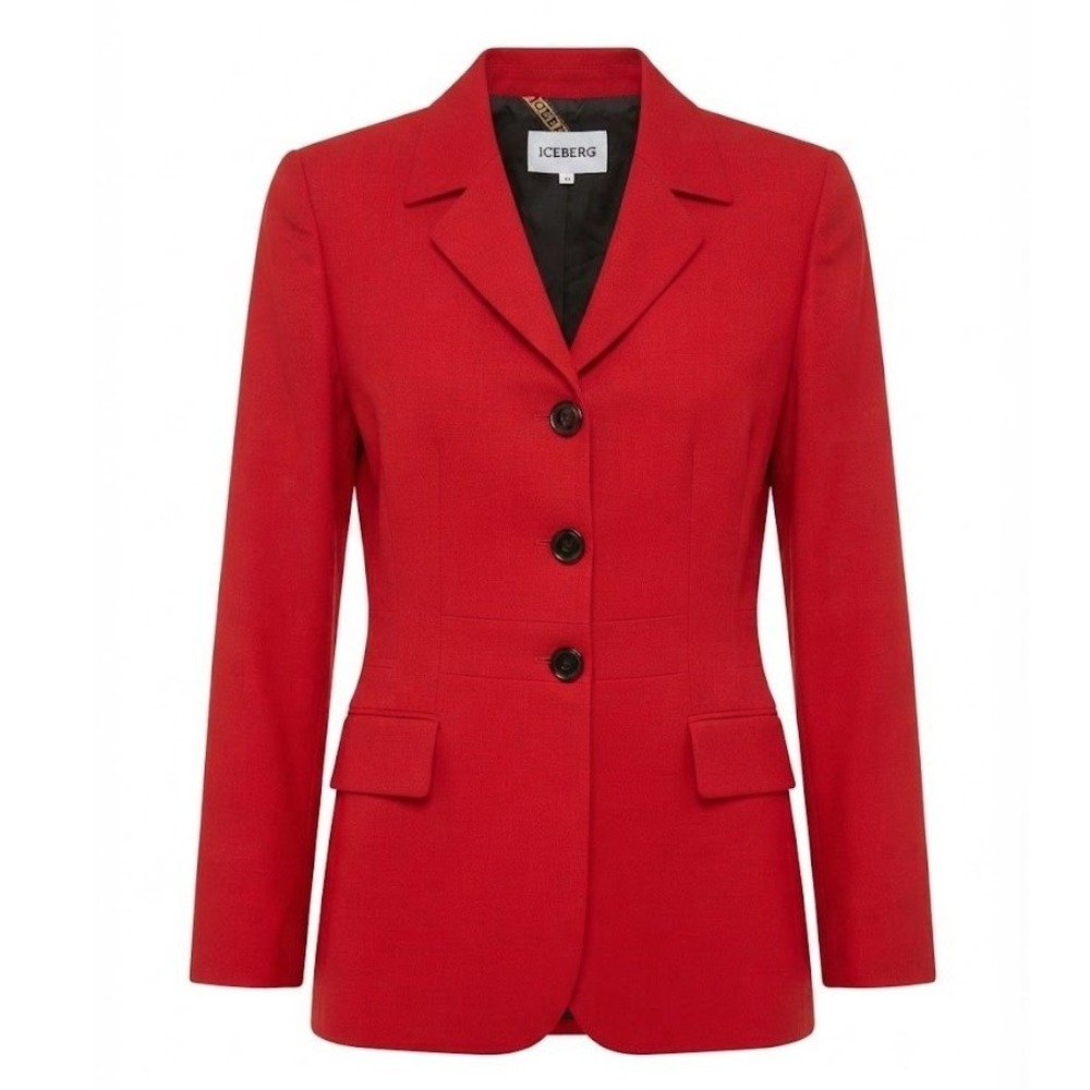 Iceberg Womens Red Virgin Wool 3-Button Blazer Jacket Made in Italy Size 42 - IW